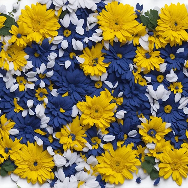 Fondo Flores Margaritas Azules Amarillas Blancas Estilo Ucraniano Generado Con — Foto de Stock