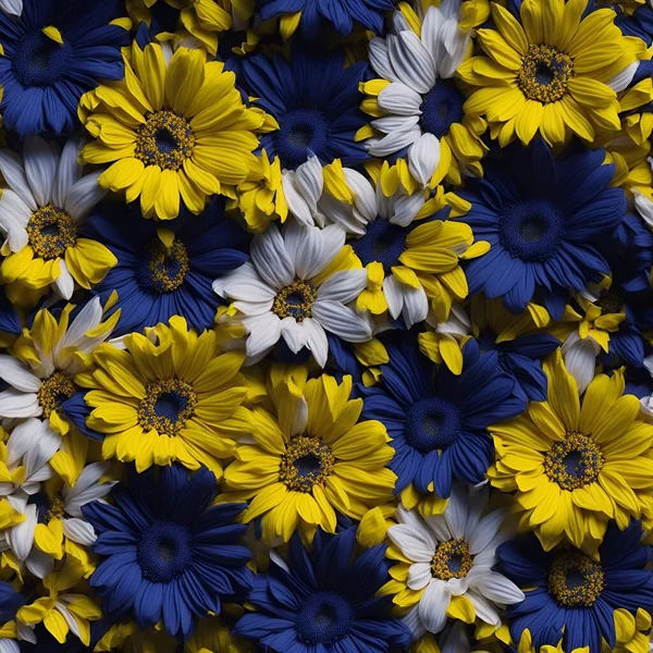 Fondo Flores Margaritas Azules Amarillas Blancas Estilo Ucraniano Generado Con — Foto de Stock