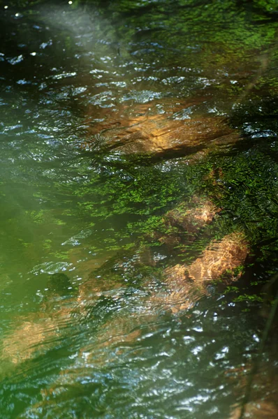 Reflection Sunlight Surface Water Close Absztrakt Sötét Vízfelület Napsugarakkal Visszaverődésekkel — Stock Fotó