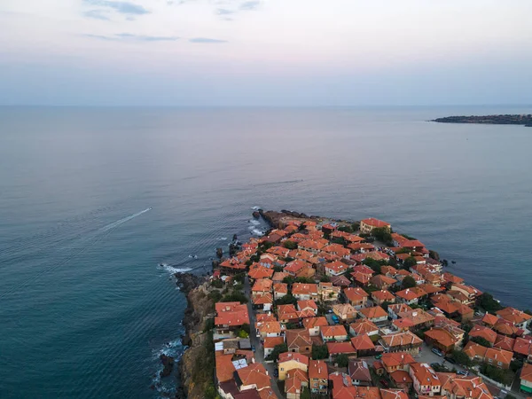 stock image Aerial sunset view of old town and port of Sozopol, Burgas Region, Bulgaria