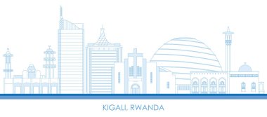 Kigali, Ruanda şehrinin Skyline ana hatları - vektör illüstrasyonu