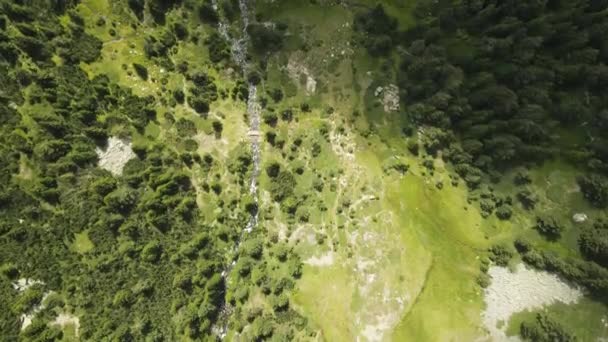 Amazing Aerial View Mountain River Begovitsa Hut Pirin Mountain Bulgaria — Stock videók