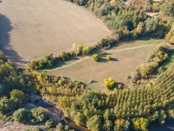 Aerial Autumn View Iskar Folyó Elhaladó Falu Közelében Strupets Vratsa — Stock Fotó
