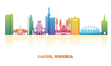 Lagos, Nijerya 'nın renkli Skyline panoraması - vektör illüstrasyonu