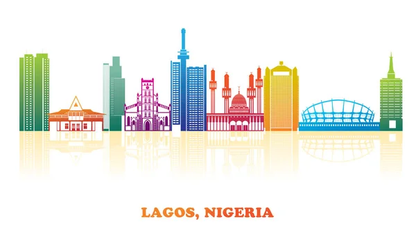 Panorama Todo Color Ciudad Lagos Nigeria Ilustración Vectorial — Vector de stock