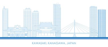 Japonya, Kanagawa, Kawasaki şehrinin Skyline panoraması - vektör illüstrasyonu