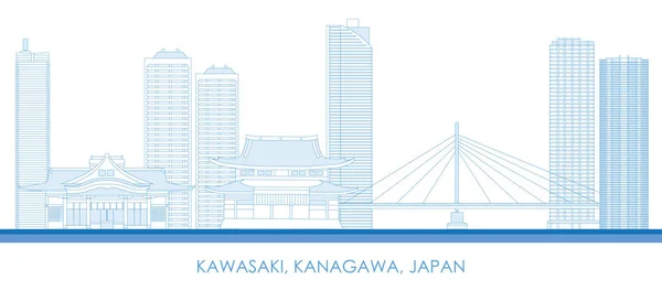 Obrys Panorama Města Kawasaki Kanagawa Japonsko Vektorová Ilustrace — Stockový vektor
