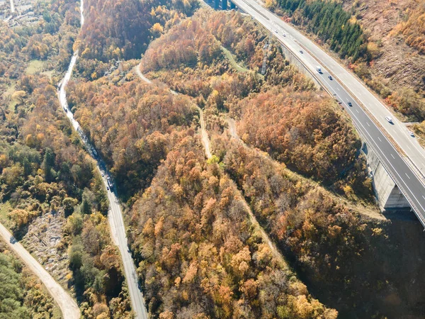 stock image Aerial view of Bebresh Viaduct at Hemus (A2) motorway, Vitinya Pass, Sofia Region, Bulgaria