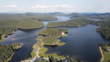 Aerial Summer view of Shiroka polyana (Wide meadow) Reservoir, Pazardzhik Region, Bulgaria