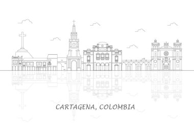 Cartagena, Kolombiya 'nın Skyline panoraması - vektör illüstrasyonu
