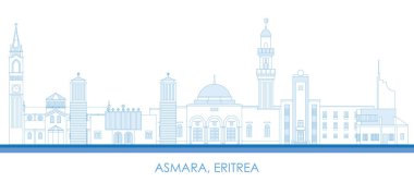 Asmara, Eritre şehrinin Skyline panoraması - vektör illüstrasyonu