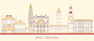 Hırvatistan 'ın Split kentinin Skyline çizgi filmi - vektör illüstrasyonu