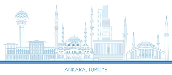 Obrys Panorama Města Ankara Turkiye Vektorová Ilustrace — Stockový vektor