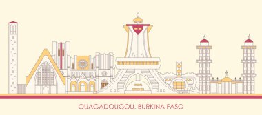 Çizgi film Skyline Ouagadougou, Burkina Faso - vektör illüstrasyonu
