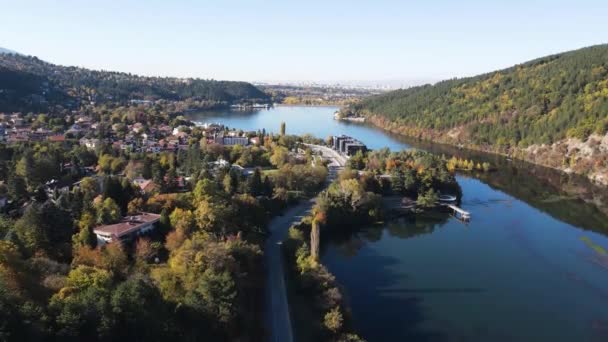 Aerial Autumn View Pancharevo Lake Sofia City Region Bulgaria — Stock Video