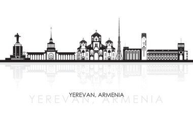 Erivan, Ermenistan 'ın Siluet Skyline panoraması - vektör illüstrasyonu