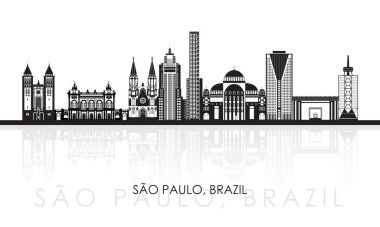 Brezilya 'nın Sao Paulo şehrinin siluet Skyline panoraması - vektör illüstrasyonu