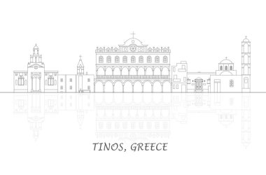 Tinos, Cyclades Adaları, Yunanistan 'ın Skyline ana hatları - vektör illüstrasyonu