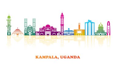 Uganda Kampala şehrinin renkli Skyline panoraması - vektör illüstrasyonu