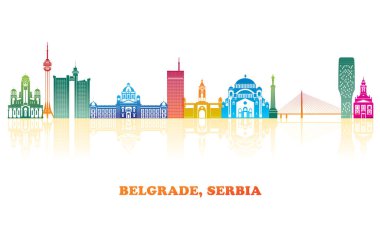 Belgrad, Sırbistan 'ın renkli Skyline panoraması - vektör illüstrasyonu