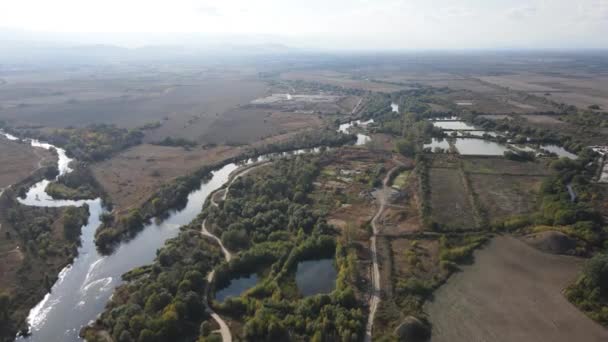 Aerial View Maritsa River Village Orizari Plovdiv Region Bulgaria — Stock Video