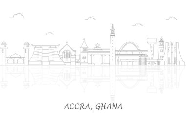 Accra, Gana şehrinin Skyline ana ana hatları - vektör illüstrasyonu