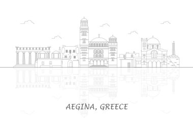 Yunanistan 'ın Aegina Adası' nın Skyline ana hatları - vektör illüstrasyonu