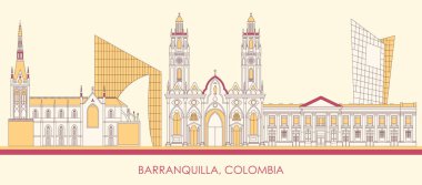 Barranquilla, Kolombiya 'nın Skyline karikatürü - vektör illüstrasyonu