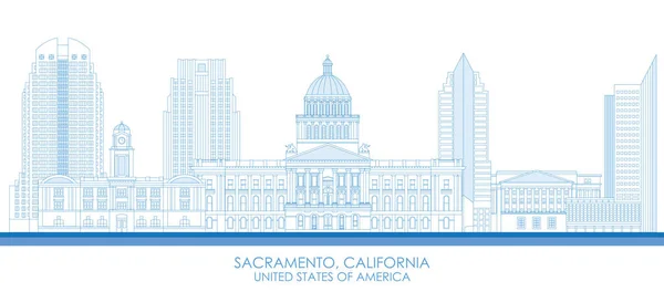 Περίγραμμα Πανόραμα Skyline Του Σακραμέντο Καλιφόρνια Ηνωμένες Πολιτείες Διανυσματική Απεικόνιση — Διανυσματικό Αρχείο