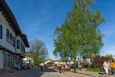 TRYAVNA, BULGARIA - 1 Mayıs 2021: Bulgaristan 'ın eski Tryavna kentindeki Tipik sokak ve Ninetenth Century Evleri