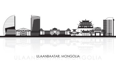 Moğolistan, Ulaanbaatar şehrinin siluet Skyline panoraması - vektör illüstrasyonu
