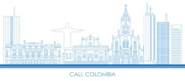 Cali, Kolombiya 'nın Skyline panoraması - vektör illüstrasyonu