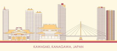 Japonya, Kanagawa, Kawasaki şehrinin Skyline karikatürü - vektör illüstrasyonu