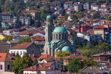 Bulgaristan 'ın Veliko Tarnovo kentinin muhteşem panoramik manzarası