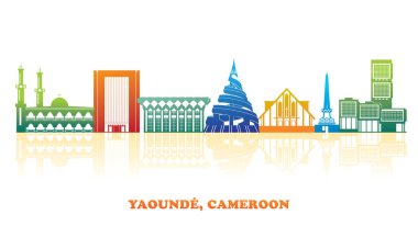 Yaound, Kamerun şehrinin renkli Skyline panoraması - vektör illüstrasyonu