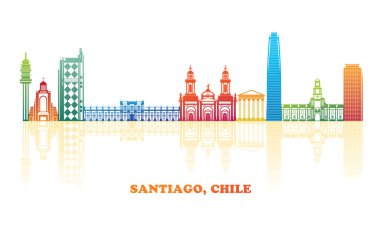 Santiago, Şili 'nin renkli Skyline panoraması - vektör illüstrasyonu