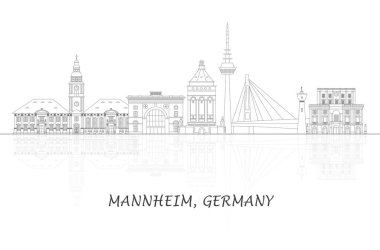 Almanya 'nın Mannheim şehrinin Skyline ana hatları - vektör illüstrasyonu