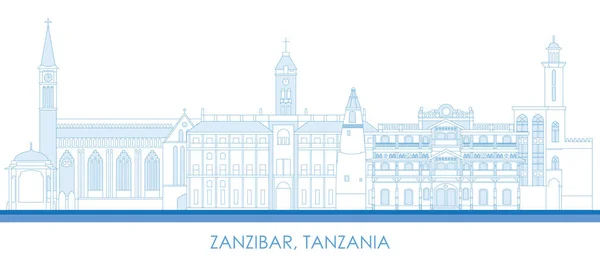 Obrys Panorama Zanzibaru Tanzanie Vektorová Ilustrace — Stockový vektor