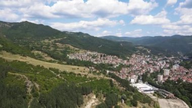 Aerial view of famous spa resort town of Devin, Smolyan region, Bulgaria