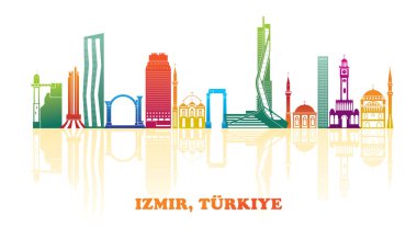 Türkiye 'nin İzmir kentinin renkli Skyline panoraması - vektör illüstrasyonu