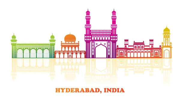 印度海得拉巴市的彩色天际线全景 矢量图解 — 图库矢量图片