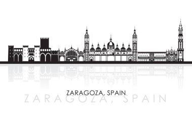 Siluet Skyline Zaragoza Panoraması, Aragon, İspanya - vektör illüstrasyonu