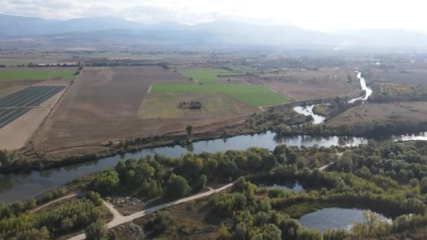 Vista Aérea Del Río Maritsa Cerca Del Pueblo Orizari Región — Vídeos de Stock