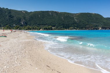 Lefkada, İyon Adaları, Yunanistan 'ın kıyı şeridinin inanılmaz panoramik manzarası