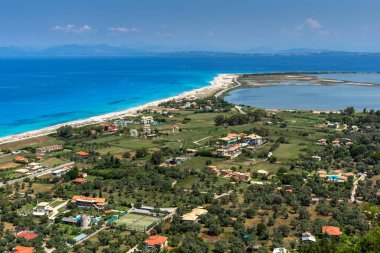 Lefkada, İyon Adaları, Yunanistan 'ın kıyı şeridinin inanılmaz panoramik manzarası