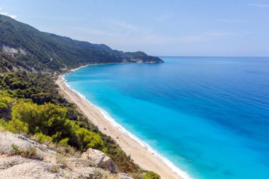 Lefkada, İyon Adaları, Yunanistan 'ın kıyı şeridinin inanılmaz panoramik manzarası