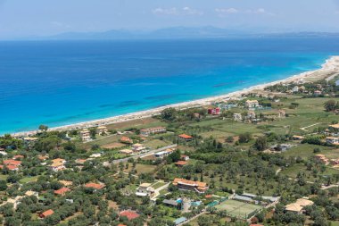 Lefkada, İyon Adaları, Yunanistan 'ın kıyı şeridinin inanılmaz panoramik manzarası
