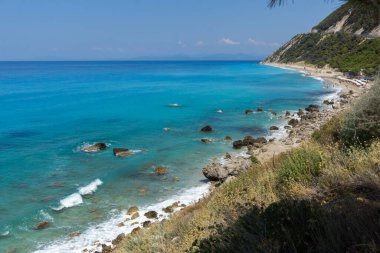 Lefkada, İyon Adaları, Yunanistan 'ın kıyı şeridinin inanılmaz panoramik manzarası