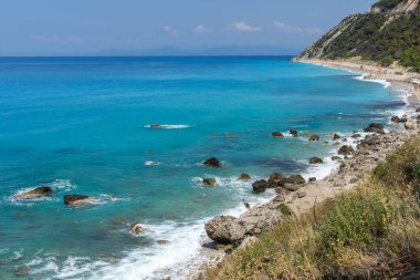 Lefkada, İyon Adaları, Yunanistan 'ın kıyı şeridinin inanılmaz panoramik manzarası