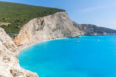 Lefkada, İyon Adaları, Yunanistan 'ın kıyı şeridinin inanılmaz panoramik manzarası